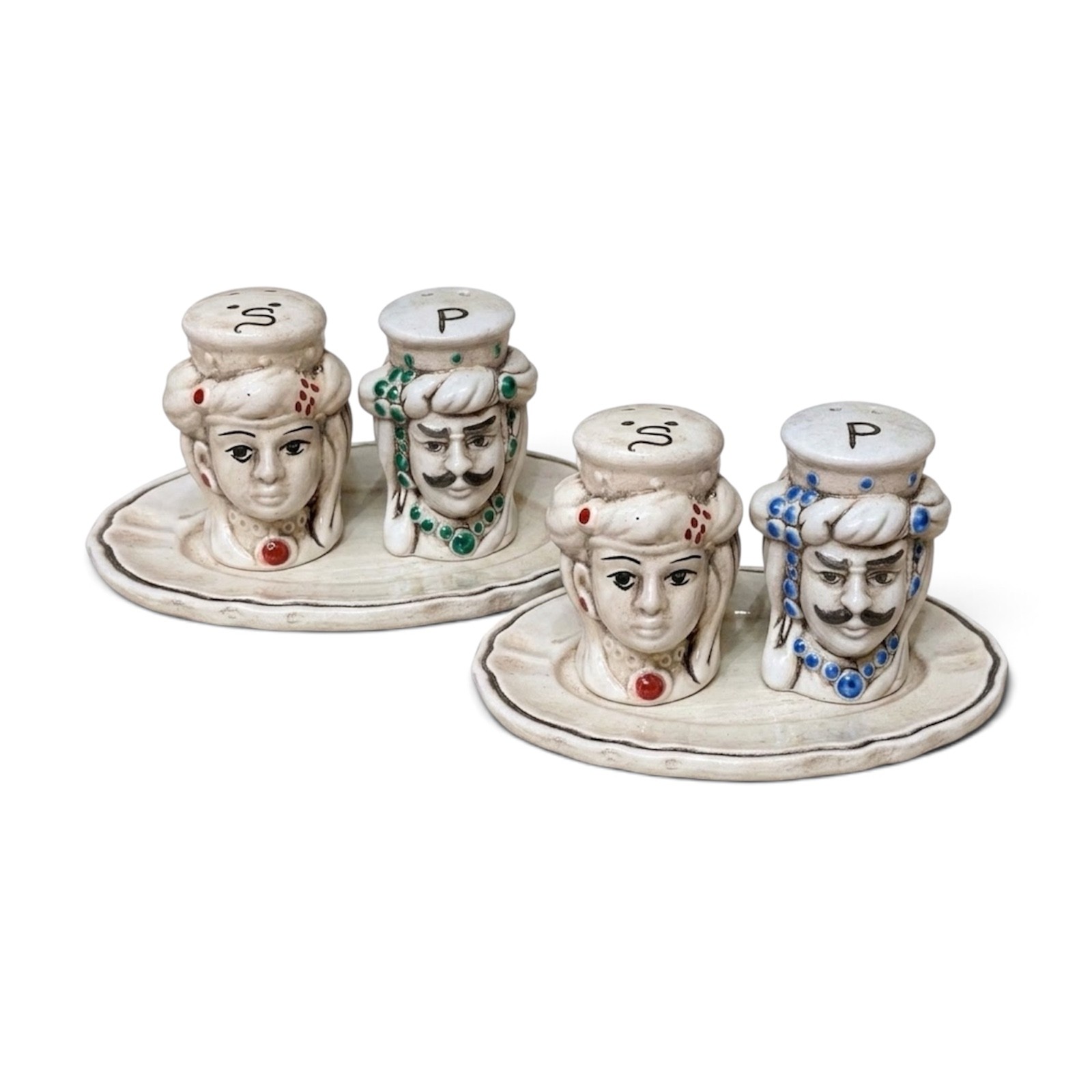 Servizio sale pepe a testa di moro in ceramica di Caltagirone