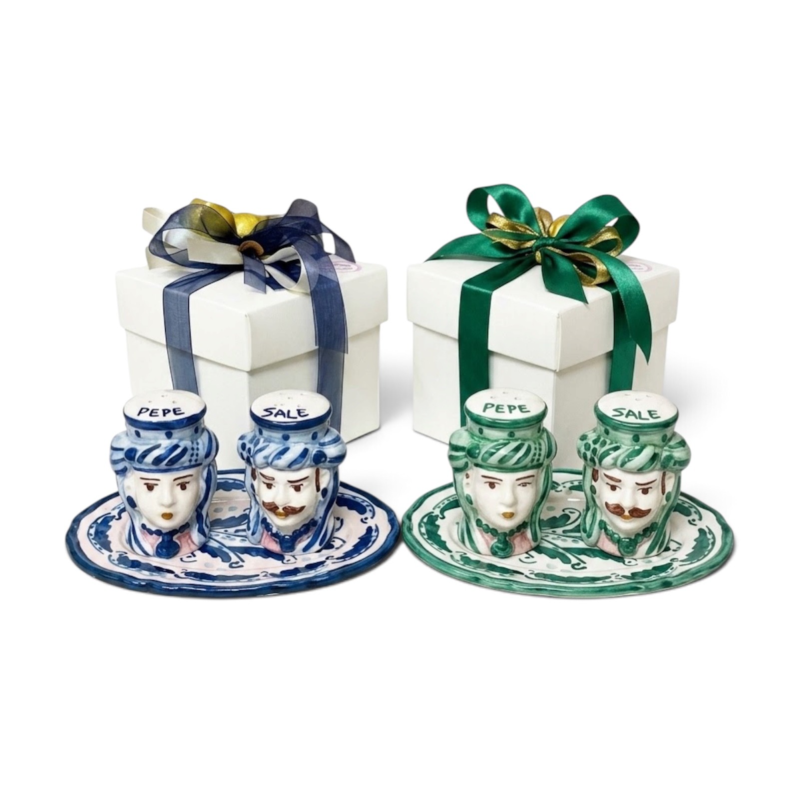 Sale-pepe a testa di moro in ceramica di Caltagirone