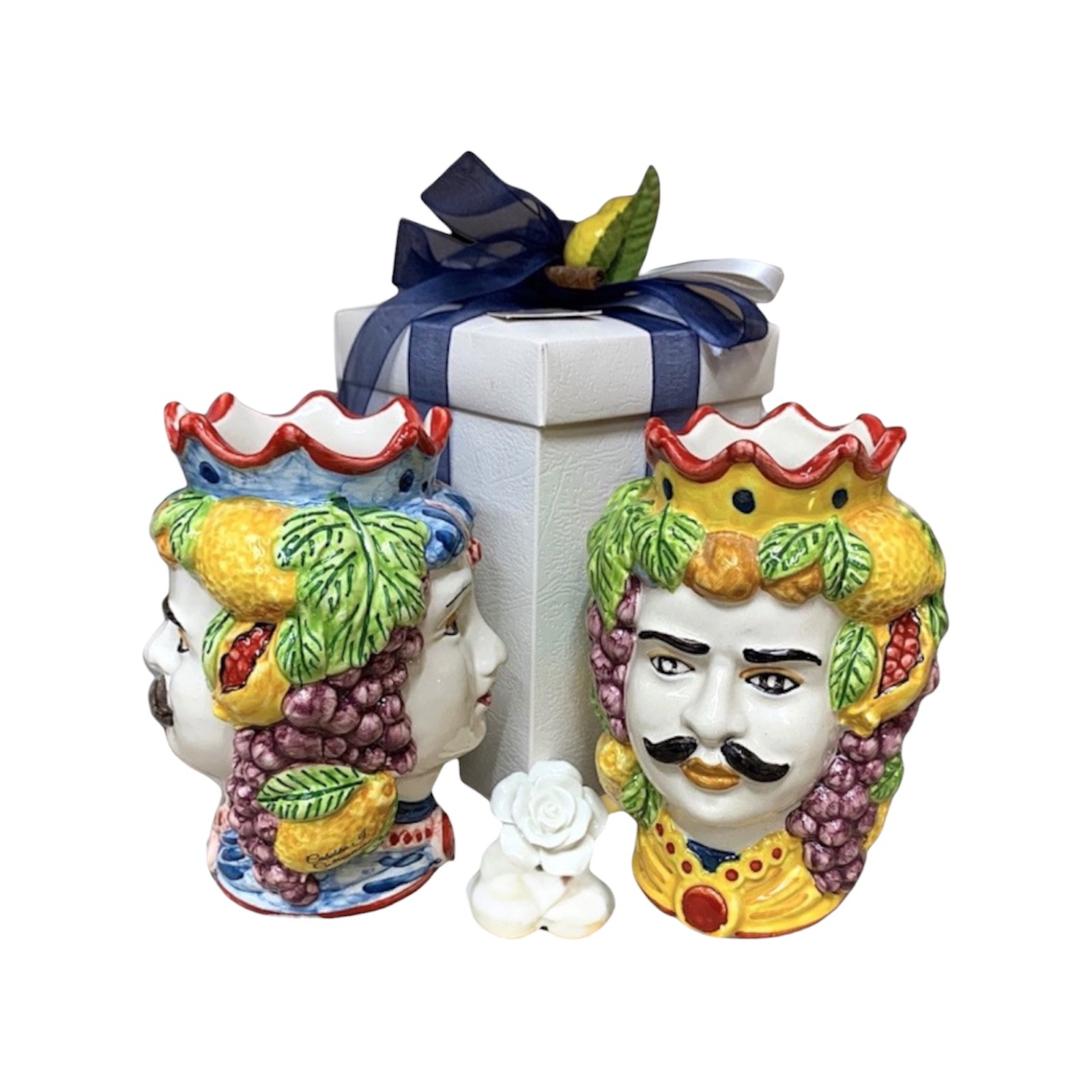 Testa di moro h.14 a doppia faccia Ceramica di Caltagirone