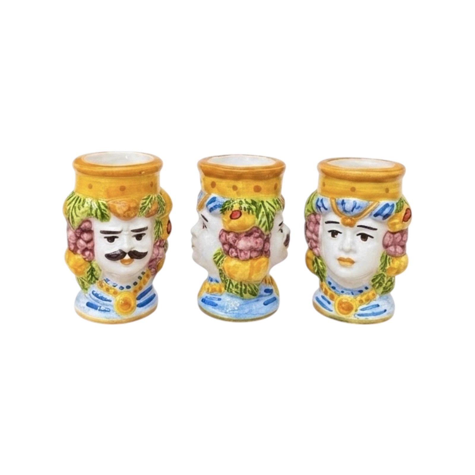 Bicchiere liquore a testa di moro h.7 in Ceramica di Caltagirone