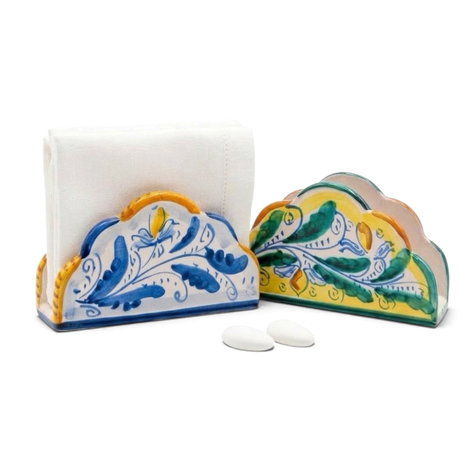 Portatovaglioli decoro '600 blu in ceramica di Caltagirone
